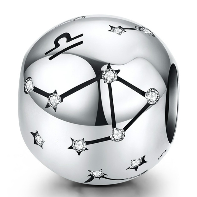 S925 Sterling Silver Twelve Constellation Beaded DIY Bracelet Accessories Jewelry Silver Beads, Style:Libra