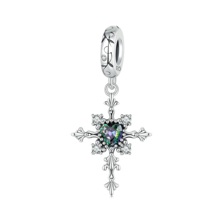 S925 Sterling Silver Vintage Cross Love DIY Pendant Beads(BSC970)
