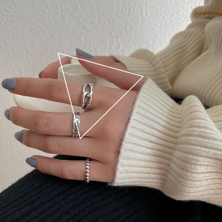 S925 Sterling Silver Vintage Ring Chain Jewelry, Color: J238