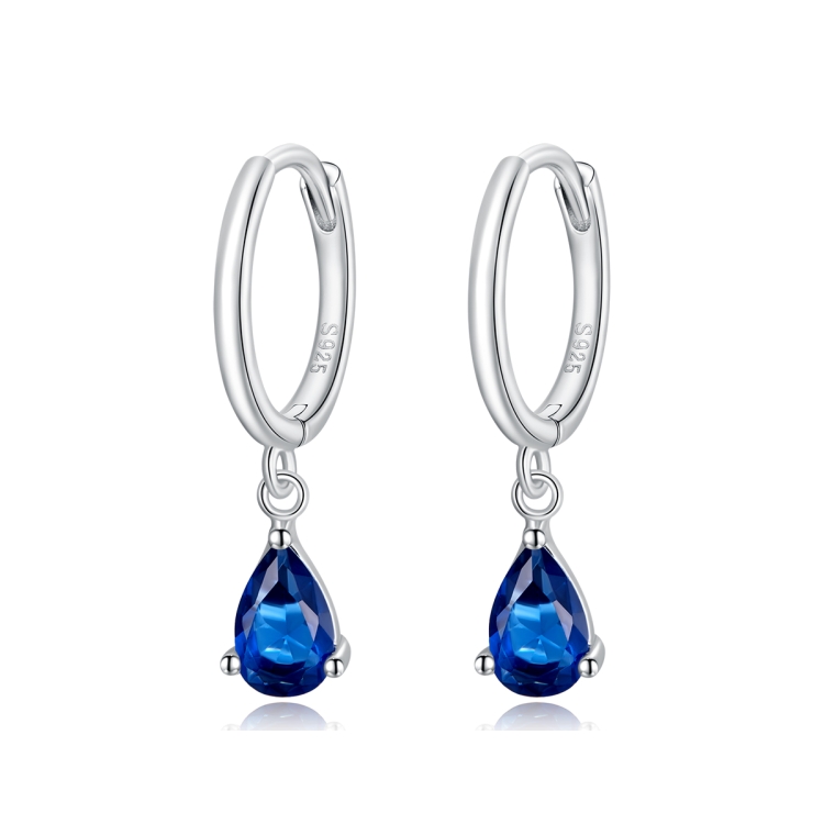 S925 Sterling Silver Water Drop Zircon Women Earrings(Blue)