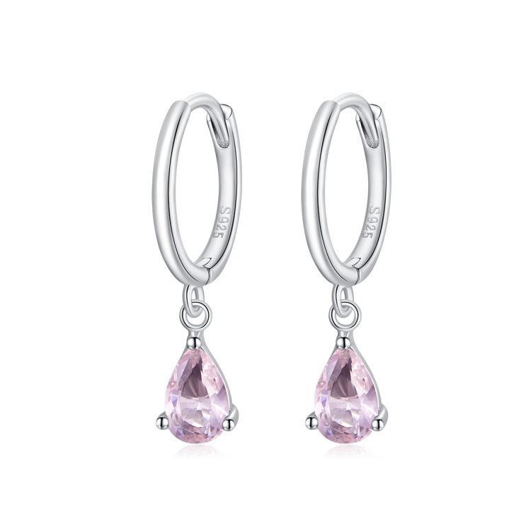 S925 Sterling Silver Water Drop Zircon Women Earrings(Pink)