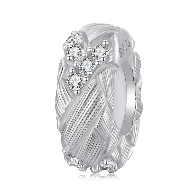 S925 Sterling Silver With Platinum Braided Zircon Silicone Beads(BSC1087)