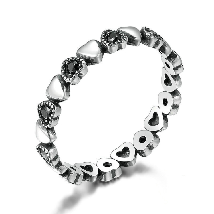 S925 Women Sterling Silver Inlaid Gemstone Ring Diamond Ring Heart-shaped Ring, Size:8