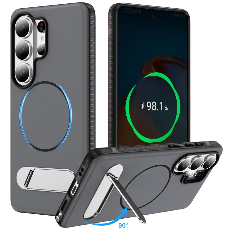 Samsung Galaxy S26 Ultra 5G Two-colors Imitation Original Magnetic Phone Case with Holder(Black)
