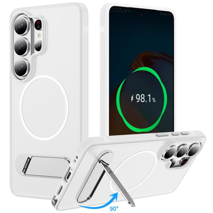 Samsung Galaxy S26 Ultra 5G Two-colors Imitation Original Magnetic Phone Case with Holder(Transparent White)