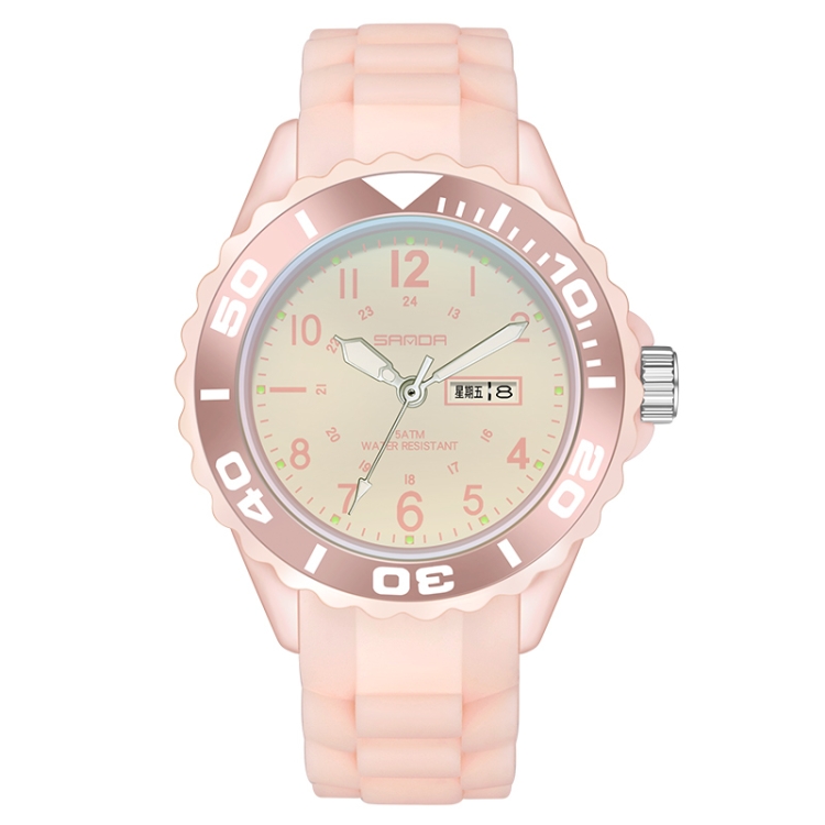 SANDA 1053 Womens TPU Strap Dual Display Waterproof Electronic Watch(Sakura Powder)
