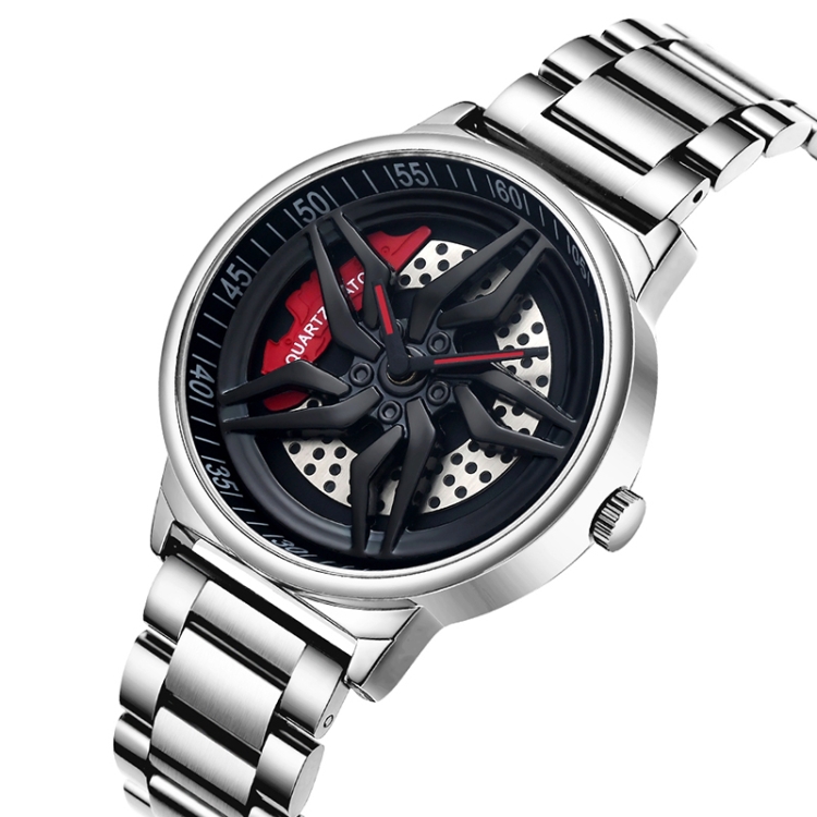 SANDA 1062 360 Degree Hollow Spinning Dial Steel Strap Quartz Watch for Men(Silver)