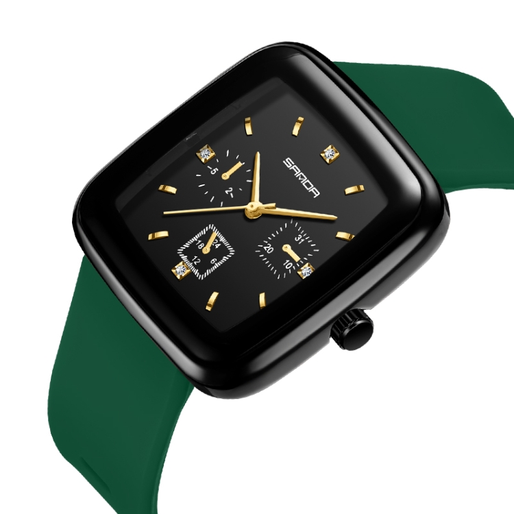 Sanda 1112 Square Six Hand Dial Electronic Quartz Watch(Green)