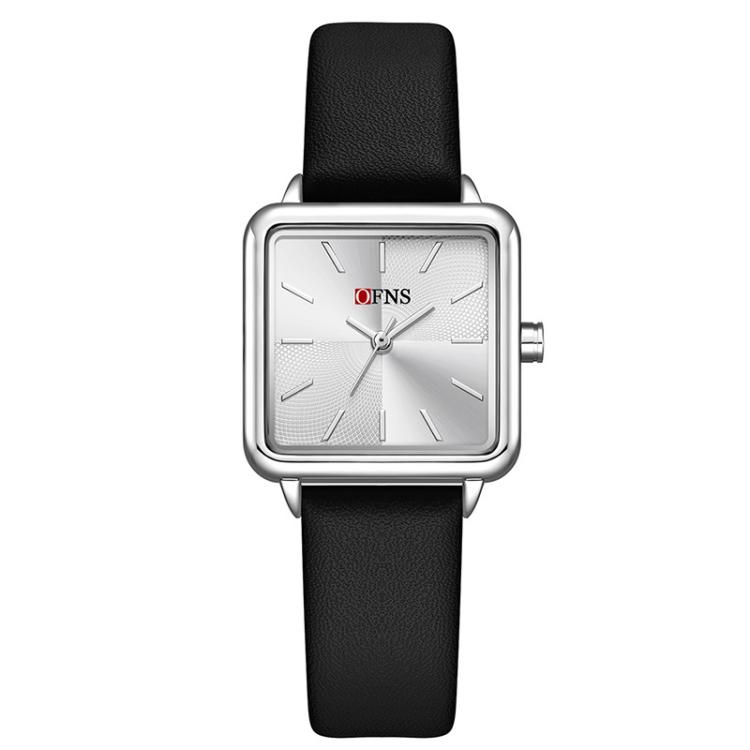 SANDA 1316 Ladies 3ATM Waterproof Alloy Case Quartz Watch, Strap:Leather-Black(Silver)