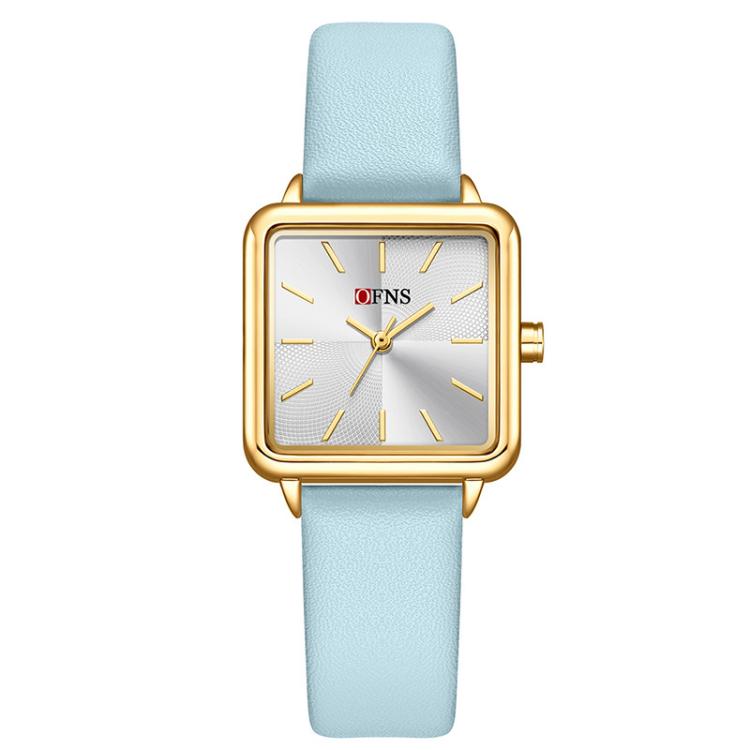 SANDA 1316 Ladies 3ATM Waterproof Alloy Case Quartz Watch, Strap:Leather-Blue(Gold)