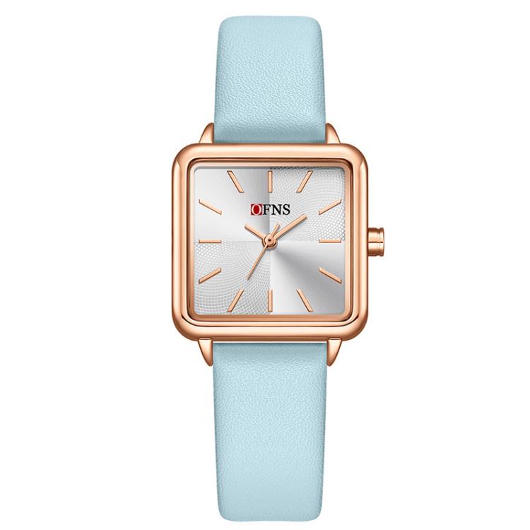 SANDA 1316 Ladies 3ATM Waterproof Alloy Case Quartz Watch, Strap:Leather-Blue(Rose Gold)