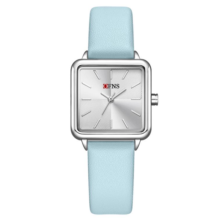 SANDA 1316 Ladies 3ATM Waterproof Alloy Case Quartz Watch, Strap:Leather-Blue(Silver)