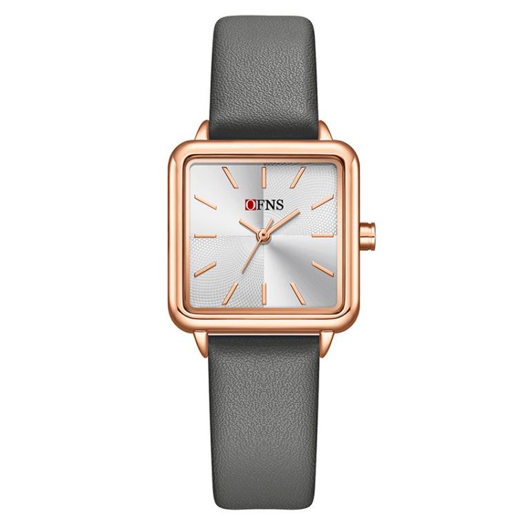SANDA 1316 Ladies 3ATM Waterproof Alloy Case Quartz Watch, Strap:Leather-Grey(Rose Gold)