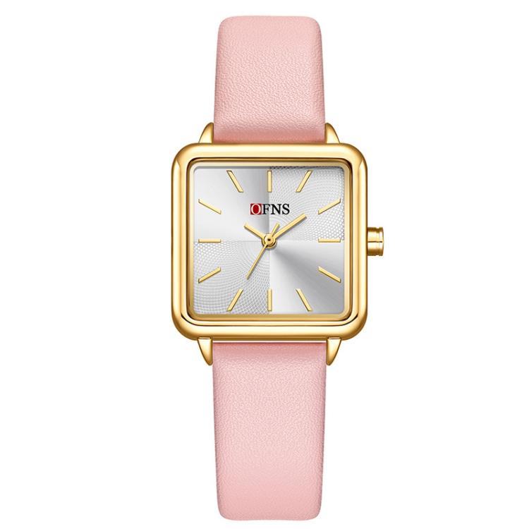 SANDA 1316 Ladies 3ATM Waterproof Alloy Case Quartz Watch, Strap:Leather-Pink(Gold)