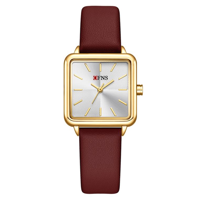 SANDA 1316 Ladies 3ATM Waterproof Alloy Case Quartz Watch, Strap:Leather-Red(Gold)