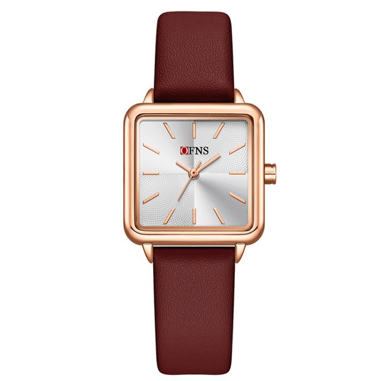 SANDA 1316 Ladies 3ATM Waterproof Alloy Case Quartz Watch, Strap:Leather-Red(Rose Gold)