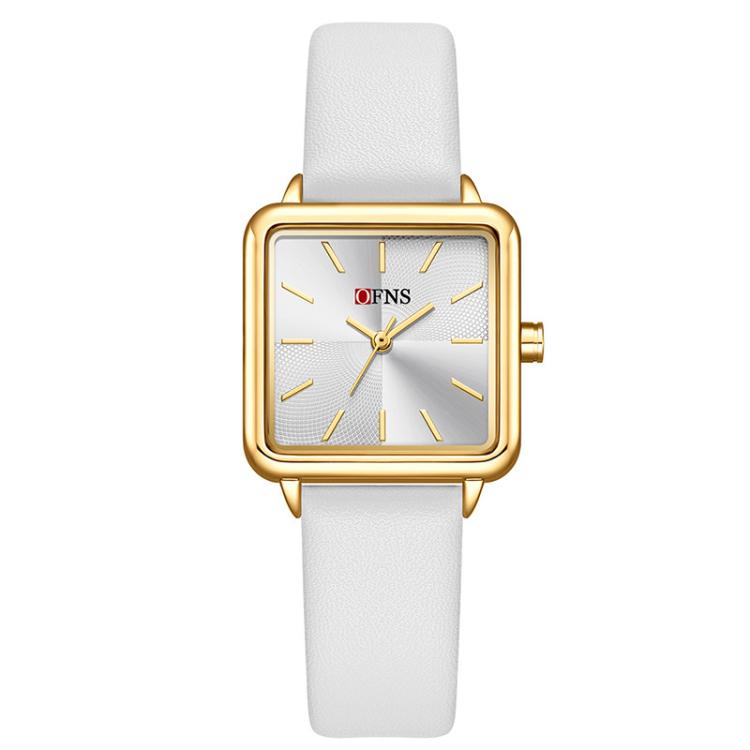 SANDA 1316 Ladies 3ATM Waterproof Alloy Case Quartz Watch, Strap:Leather-White(Gold)