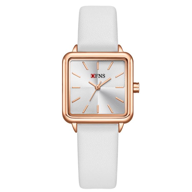 SANDA 1316 Ladies 3ATM Waterproof Alloy Case Quartz Watch, Strap:Leather-White(Rose Gold)