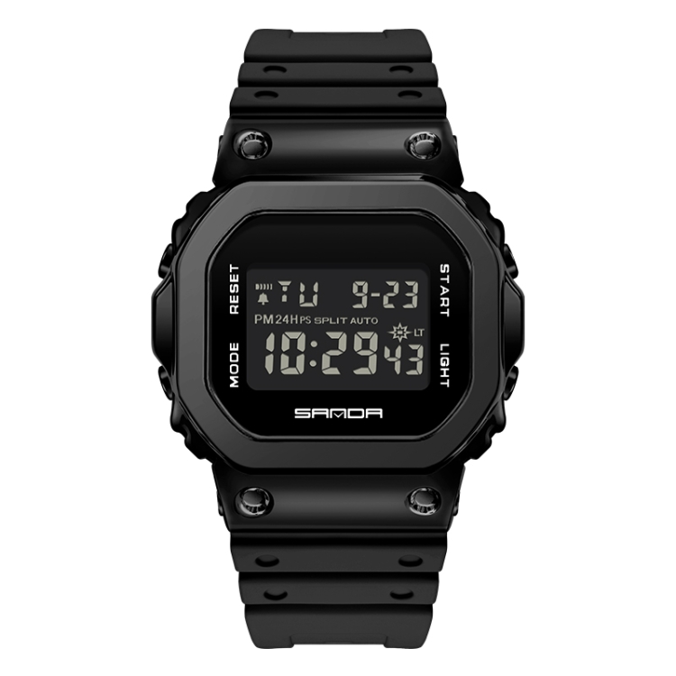 SANDA 2126 Tempered Mirror Luminous Waterproof Dual Display Electronic Watch(Black)