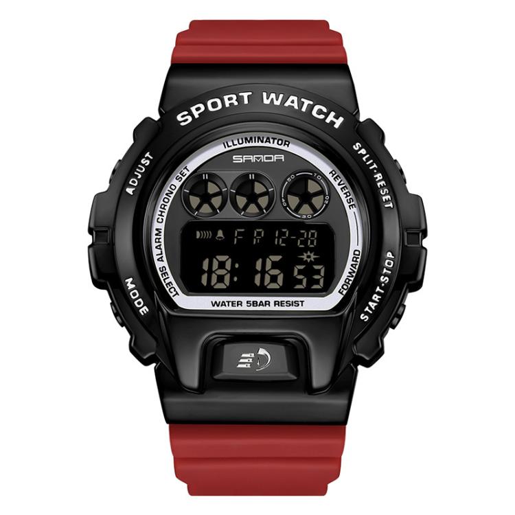 SANDA 2127 Electronic Single Movement Waterproof Sports Watch, Color: Red Black