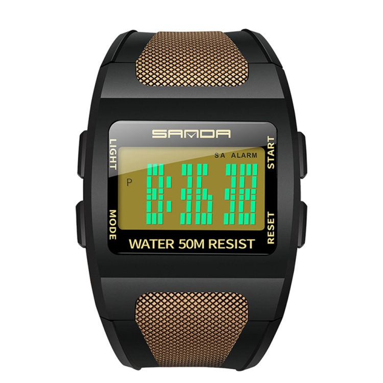 SANDA 222 Men Sports Outdoor Mountaineering Digital Electronic Watch Square Multi functional Waterproof Watch(Gold)