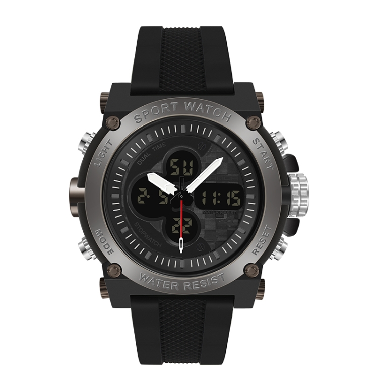 SANDA 3107 Dual Digital Display Luminous Alarm Clock Men Outdoor Sports Electronic Watch(Black)