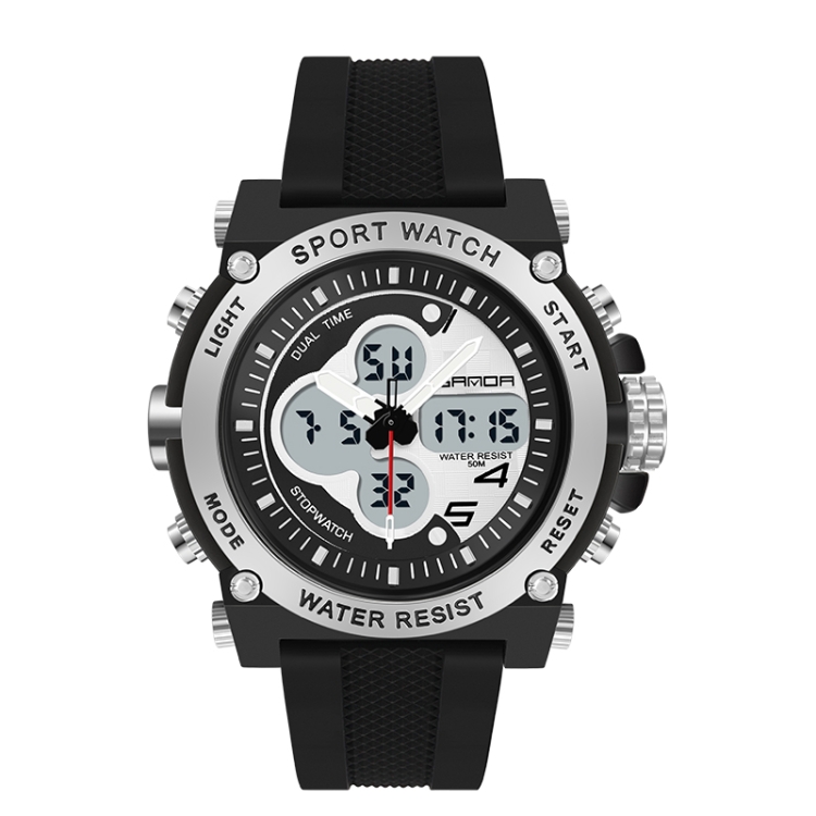 SANDA 3107 Dual Digital Display Luminous Alarm Clock Men Outdoor Sports Electronic Watch(Black Silver)