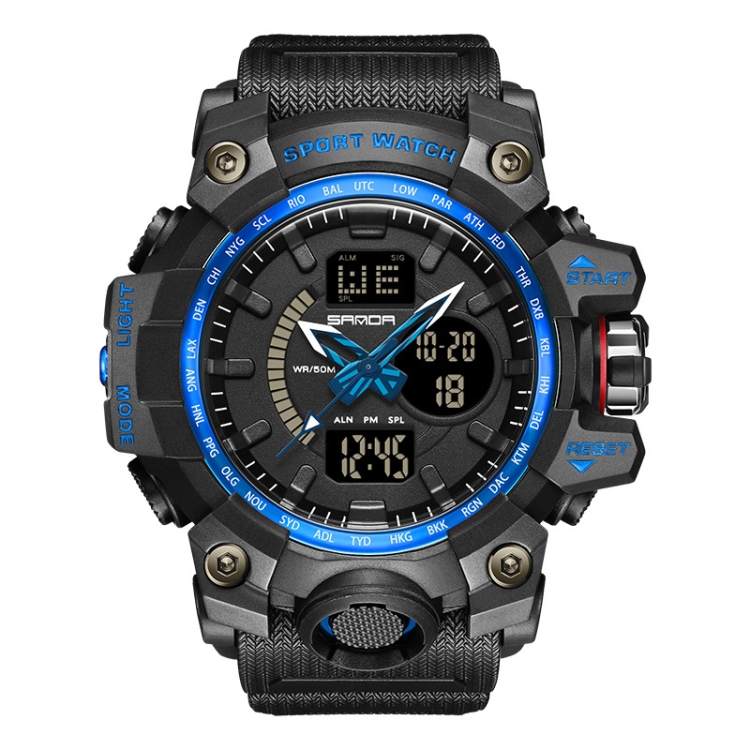 SANDA 3132 Men Multifunctional Waterproof Luminous Sports Watch(Black Blue)