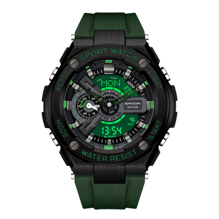 SANDA 3170 Men Luminous Waterproof Sports Watch(Black Green)