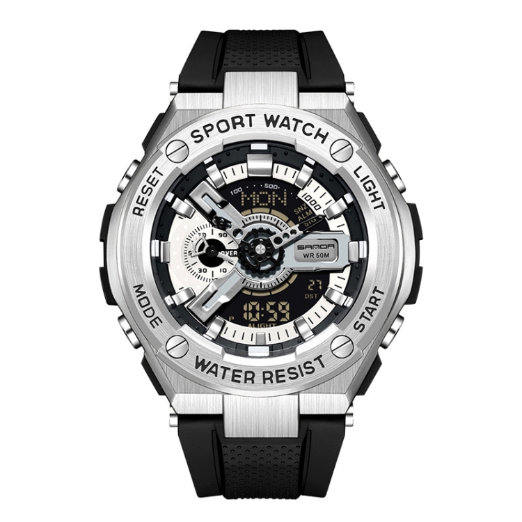 SANDA 3170 Men Luminous Waterproof Sports Watch(Black Silver)