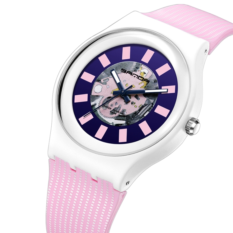 SANDA 3207 Fashion Waterproof Electronic Sports Watch(White+Pink)