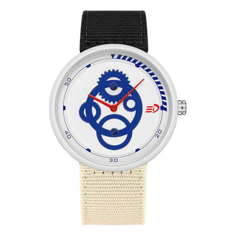 SANDA 3216 Minimalist Style 5ATM Waterproof Student Watch with Nylon Strap(Black-Beige Strap / White-Blue)