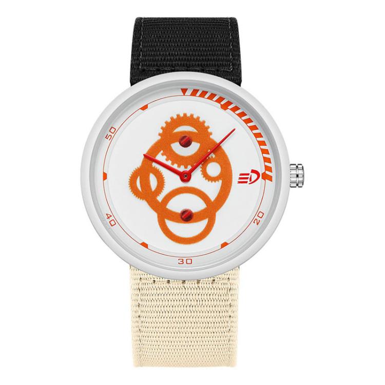 SANDA 3216 Minimalist Style 5ATM Waterproof Student Watch with Nylon Strap(Black-Beige Strap / White-Orange)