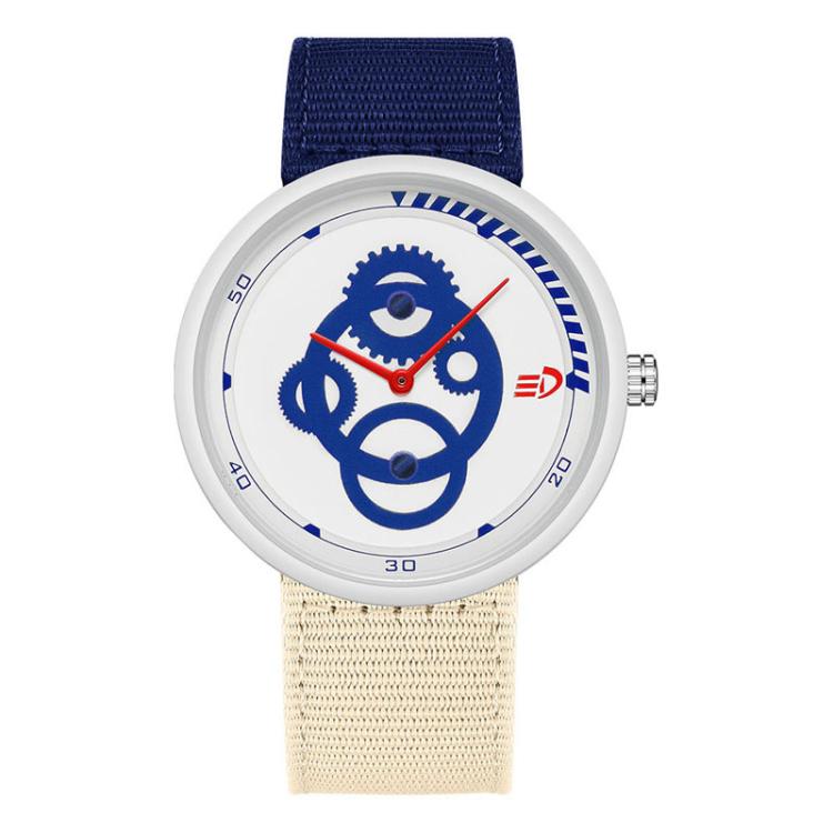 SANDA 3216 Minimalist Style 5ATM Waterproof Student Watch with Nylon Strap(Blue-Beige Strap / White-Blue)