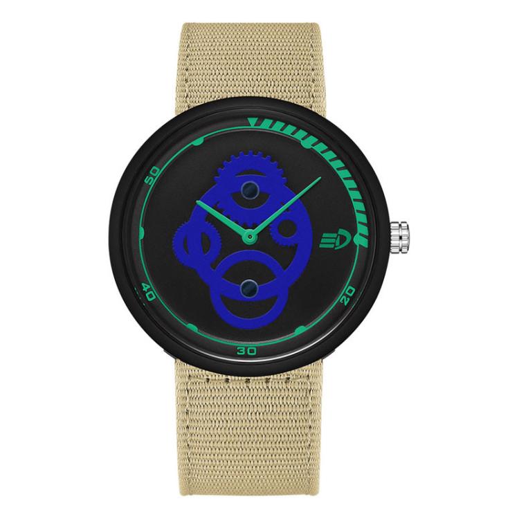 SANDA 3216 Minimalist Style 5ATM Waterproof Student Watch with Nylon Strap(Khaki Strap / Black-Blue)