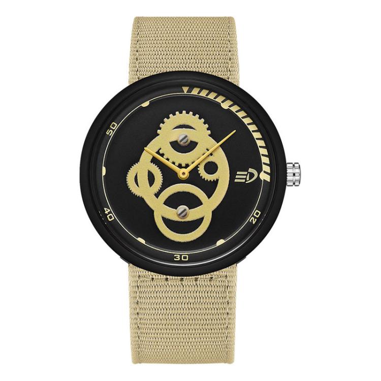 SANDA 3216 Minimalist Style 5ATM Waterproof Student Watch with Nylon Strap(Khaki Strap / Black-Yellow)