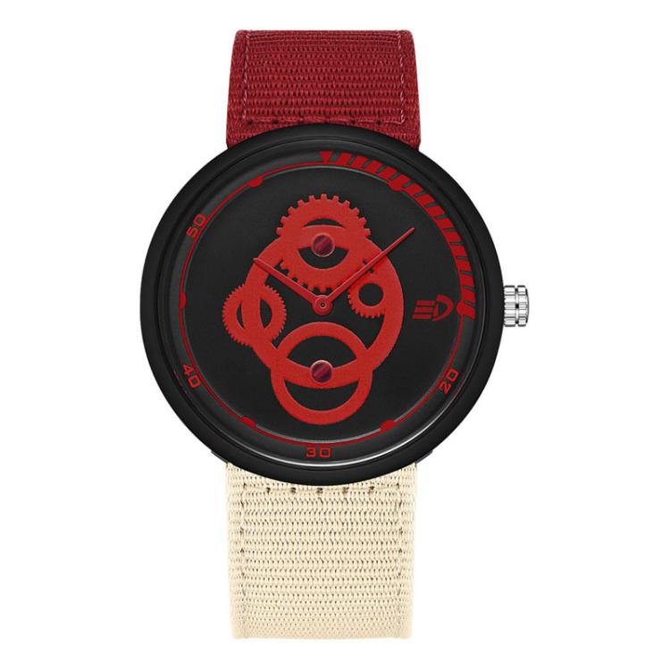 SANDA 3216 Minimalist Style 5ATM Waterproof Student Watch with Nylon Strap(Red-Beige Strap / Black-Red)
