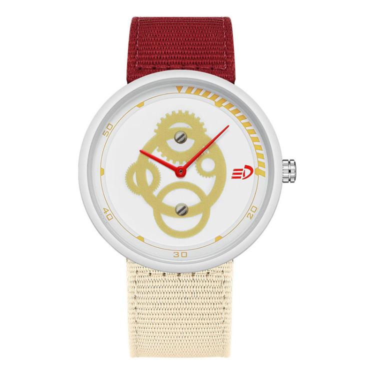 SANDA 3216 Minimalist Style 5ATM Waterproof Student Watch with Nylon Strap(Red-Beige Strap / White-Gold)