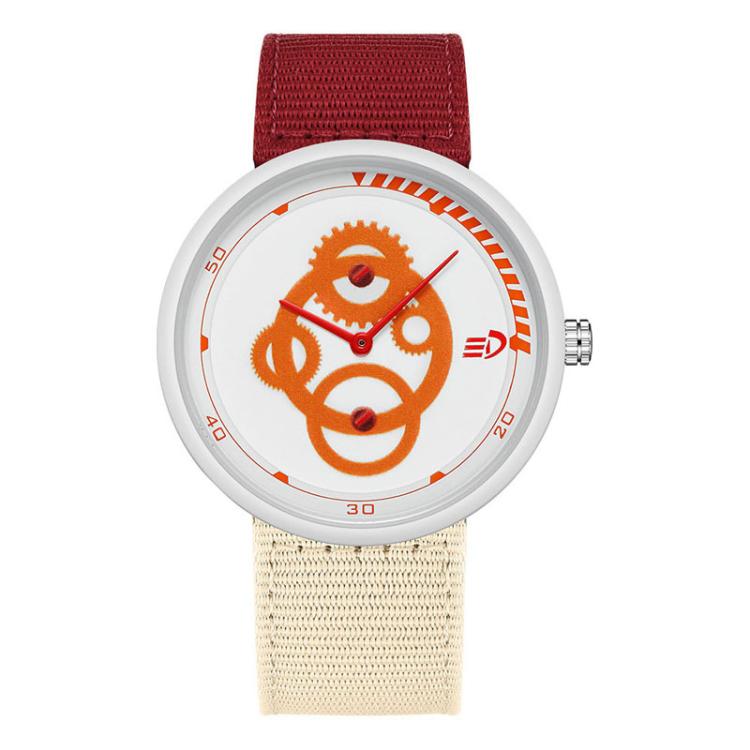 SANDA 3216 Minimalist Style 5ATM Waterproof Student Watch with Nylon Strap(Red-Beige Strap / White-Orange)