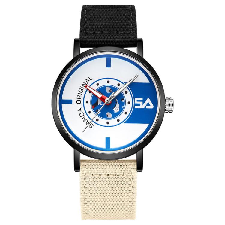 SANDA 3217 Preppy Style 5ATM Waterproof Student Watch with Nylon Strap(Black-Beige Strap / Black-Blue)