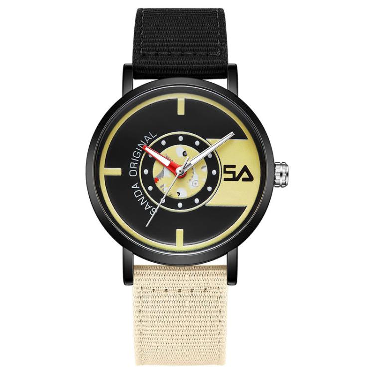 SANDA 3217 Preppy Style 5ATM Waterproof Student Watch with Nylon Strap(Black-Beige Strap / Black-Yellow)