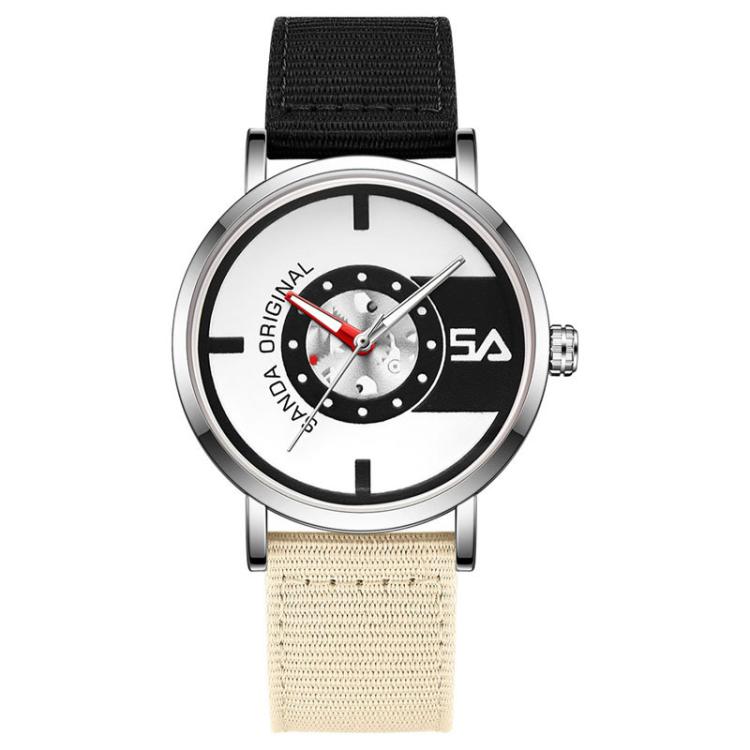 SANDA 3217 Preppy Style 5ATM Waterproof Student Watch with Nylon Strap(Black-Beige Strap / Silver-Black)