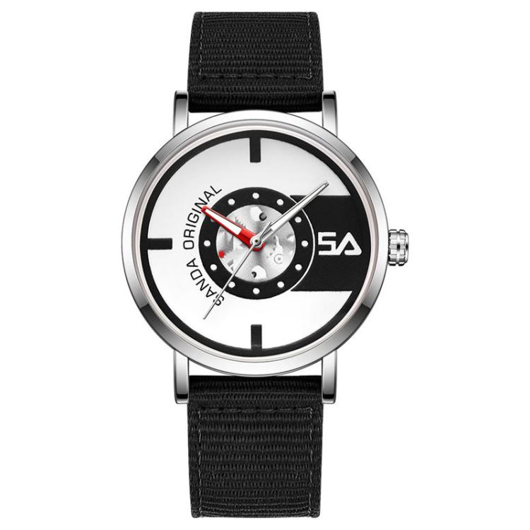 SANDA 3217 Preppy Style 5ATM Waterproof Student Watch with Nylon Strap(Black Strap / Black-Silver)