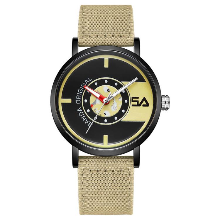 SANDA 3217 Preppy Style 5ATM Waterproof Student Watch with Nylon Strap(Khaki Strap / Black-Yellow)