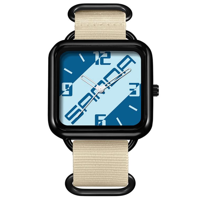 SANDA 3261 Colorful Casual 5ATM Water-Resistant Student Quartz Watch, Watchband:Nylon Beige(Blue White)