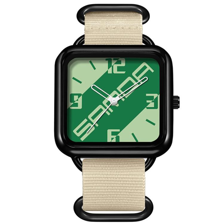 SANDA 3261 Colorful Casual 5ATM Water-Resistant Student Quartz Watch, Watchband:Nylon Beige(Green)