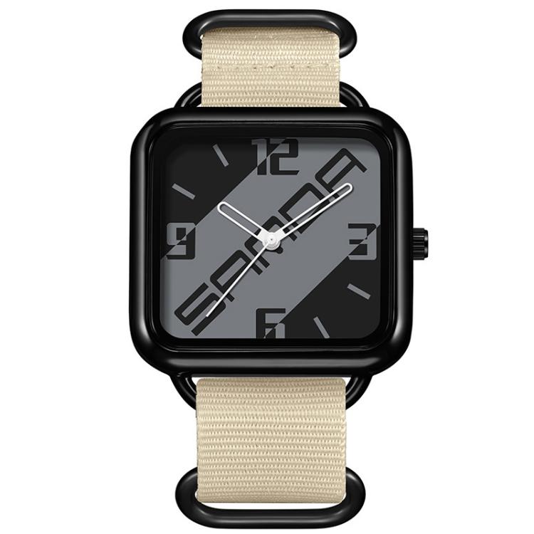 SANDA 3261 Colorful Casual 5ATM Water-Resistant Student Quartz Watch, Watchband:Nylon Beige(Grey Black)