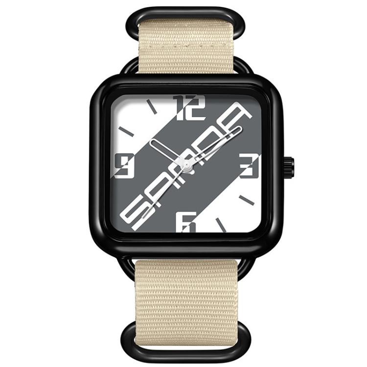 SANDA 3261 Colorful Casual 5ATM Water-Resistant Student Quartz Watch, Watchband:Nylon Beige(Grey White)