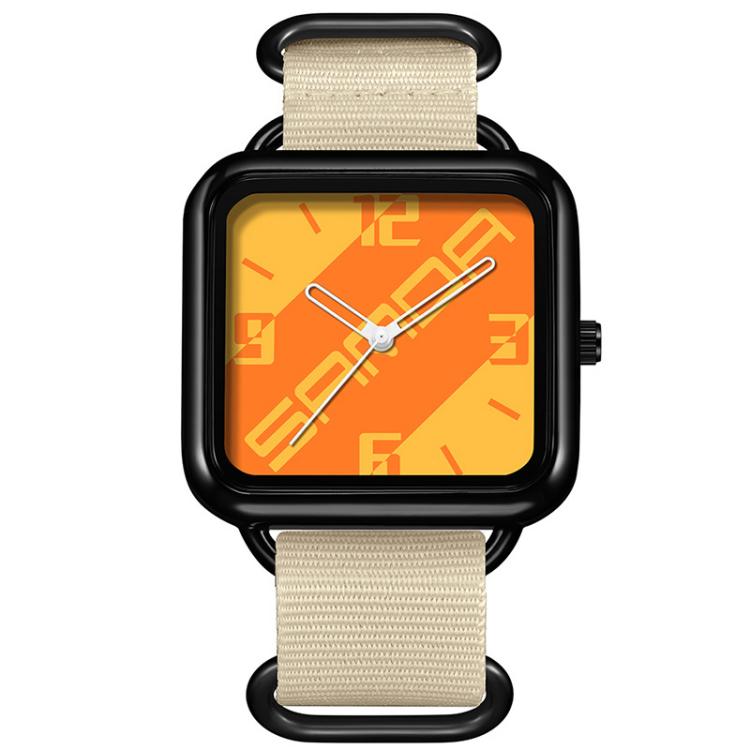 SANDA 3261 Colorful Casual 5ATM Water-Resistant Student Quartz Watch, Watchband:Nylon Beige(Orange Yellow)