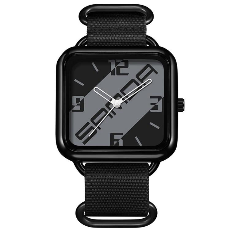 SANDA 3261 Colorful Casual 5ATM Water-Resistant Student Quartz Watch, Watchband:Nylon Black(Grey Black)